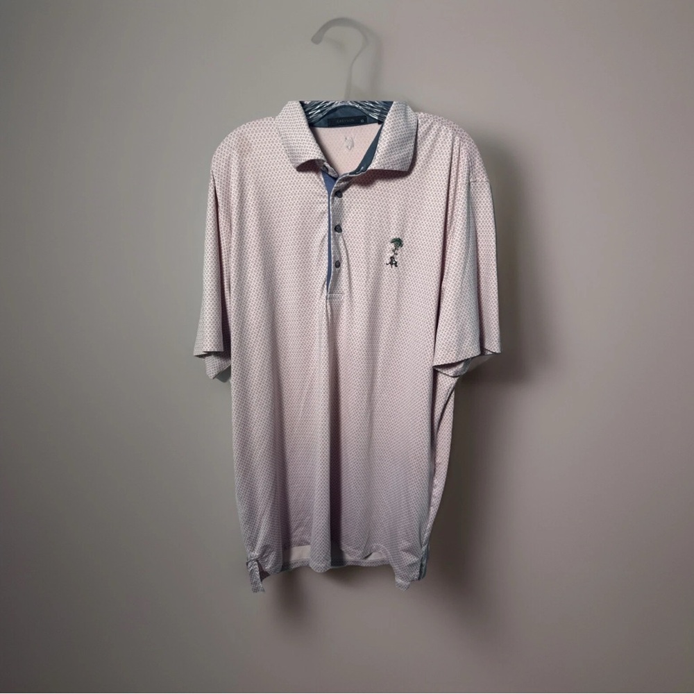 Greyson Golf Polo Shirt Pink Geometric Men’s XL a very small stain (0887gw6)